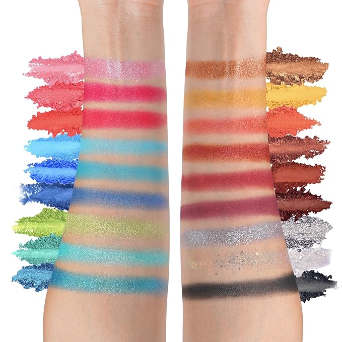 18 Color Funfair Eyeshadow Palette, Carnival Party Eyeshadows, Gold Slivery Black White Yellow Orange Brown Bronzer Red Blue Purple Green Eye Shadow Palettes, Glitter Matte Shimmer