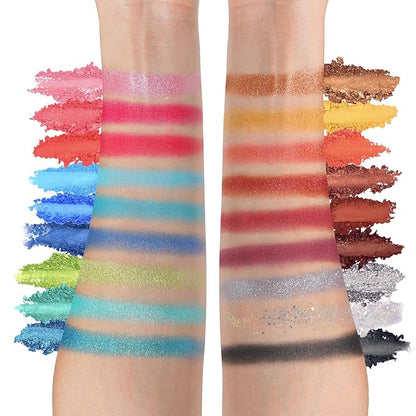 18 Color Funfair Eyeshadow Palette, Carnival Party Eyeshadows, Gold Slivery Black White Yellow Orange Brown Bronzer Red Blue Purple Green Eye Shadow Palettes, Glitter Matte Shimmer