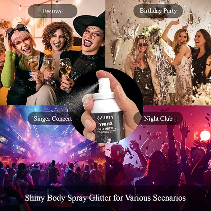 1PC Glitter Spray for Hair and Body, Hairspray for Clothes, Long-Lasting Body Shimmer Spray Silver Glitter Hairspray Suitable for Stage, Festival Rave and Makeup Prom