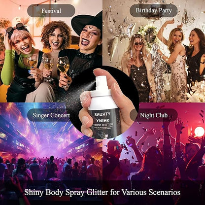 1PC Glitter Spray for Hair and Body, Hairspray for Clothes, Long-Lasting Body Shimmer Spray Silver Glitter Hairspray Suitable for Stage, Festival Rave and Makeup Prom