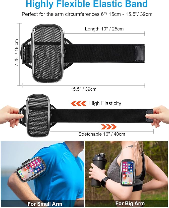 Phone Holder for Running, Arm Band for Phone for Running, Running Essentials for Women and Men, Arm Band Gear with Keycard Pocket for iPhone 15 14 13 12 11 Pro Max Plus Pixel Up to 6.9''
