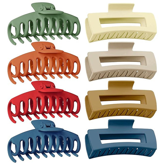 TOCESS 8 Pack 4.33 Inch Matte Jumbo Claw Clips for Women, Strong Hold Non-Slip Rectangle Hair Clips for Thick, Curly, Wavy, Long or Fine Hair