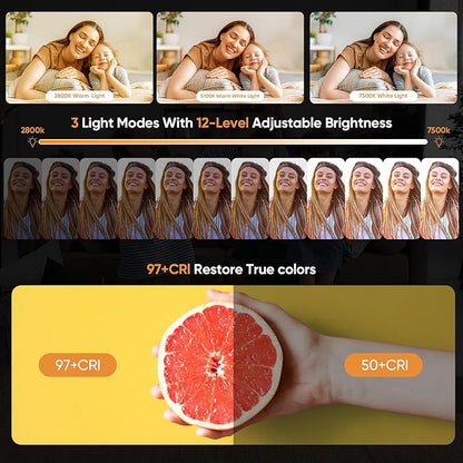 Selfie Light, Clip on Light [Rechargeable], 360°+90° Adjustable 12 Level Brightness Fashionable Portable Phone Selfie Light for Phone, Laptop, Tablet, YouTube, Video Conference, Live Streaming