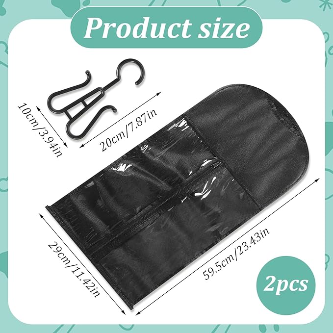 2Pcs Hair Extension Holder Wig Storage Bags with Hanger for Multiple Wigs Dust Proof Wig Hanger for Store Hair Extensions wigs Accessories（Black）