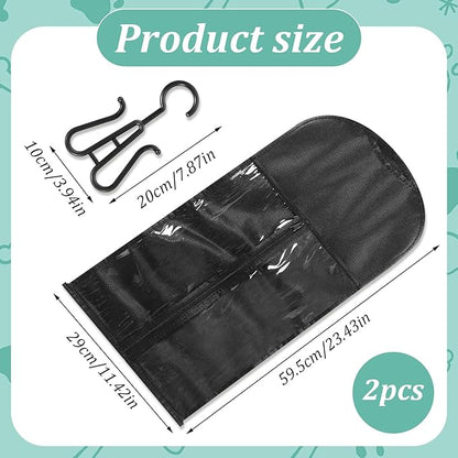 2Pcs Hair Extension Holder Wig Storage Bags with Hanger for Multiple Wigs Dust Proof Wig Hanger for Store Hair Extensions wigs Accessories（Black）
