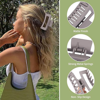 3.5 Inch Medium Hair Claw Clips 6 Pack for Women - Square Rectangle Banana Jaw Clips Accessories for Girls - Chocolate