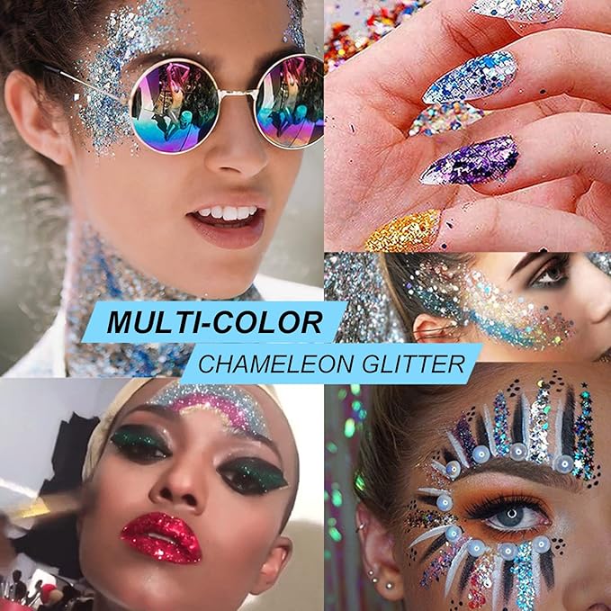 Holographic Body Glitter Gel for Face, Body, Nail, Super Long Lasting Waterproof Quick Dry Liquid Chunky Glitter Eyeshadow for Rave Festival Party Makeup Accessories, 1oz (Dream Rose)