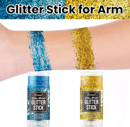 Brzeaf Blue Glitter Stick, Festival Rave Accessories, Waterproof & Long Lasting, Hair Eyeshadow Face Glitter Stick, 0.035kg, Blue