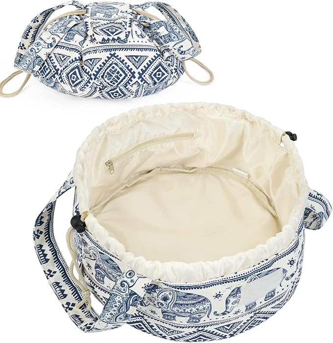 Narwey Barrel Drawstring Makeup Bag Large Cosmetic Bag Make up Bags Toiletry Bag Travel Bags for Toiletries Organizer for Women Gift for Teen Girls (Elephant) (Patent)
