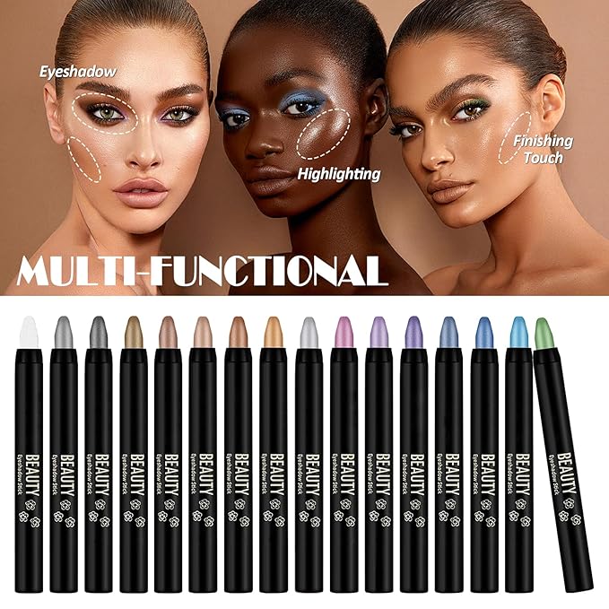 16Pcs Eyeshadow Stick,Matte Glitter Cream Eyeshadow Stick Set,Waterproofing Long Lasting Eye Shadow Sticks,Colorful Highlight Eyeshadow Stick for Eye Makeup,Multi-Use Eyeshadow Pencil