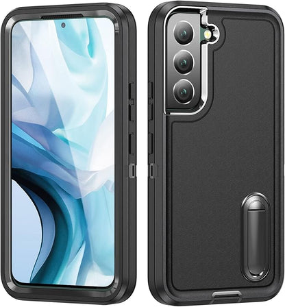 for Samsung Galaxy S22 Plus Case with Kickstand Case 3-Layer Military Grade Protective Case Cover Silicone Rugged Shockproof for Galaxy S22 Plus Phone Case Black+Black