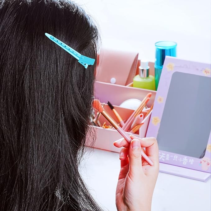24 Packs Duck Bill Clips, Bantoye 2.75 Inches Rustproof Metal Alligator Curl Clips with Holes for Hair Styling, Hair Coloring, Blue