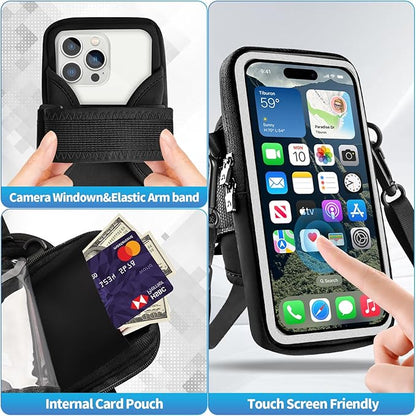 Running Phone Holder, Cell Phone Armband, Clear Crossbody Phone Pouch Purse with Adjustable Strap, Arm Bag with Carabiner, Fits iPhone 16/15/14 Pro Max & Galaxy S25 S24 S23[Up to 7.0 inch]