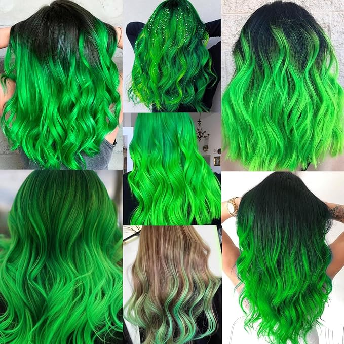 16 Pcs Colored Hair Extensions Curly Wavy Clip in Synthetic Hairpiece Streak,Colorful St.Patrick's Day Cosplay Party Highlights for Girls Women Kids Gift(Neon Green)