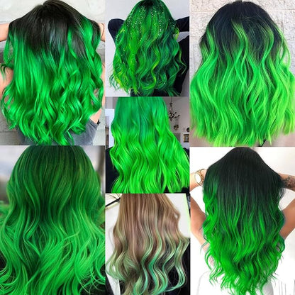 16 Pcs Colored Hair Extensions Curly Wavy Clip in Synthetic Hairpiece Streak,Colorful St.Patrick's Day Cosplay Party Highlights for Girls Women Kids Gift(Neon Green)