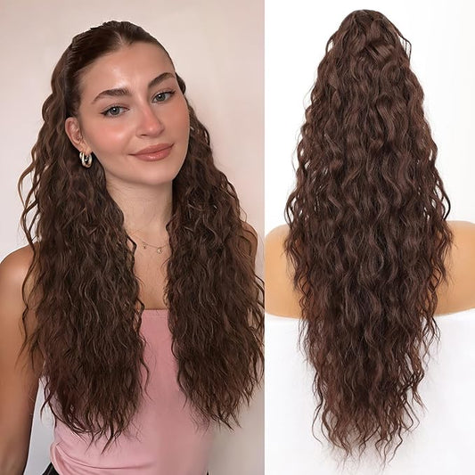 ORSUNCER Ponytail Extension Claw 26" Curly Pony Tail Clip in Claw Hair Extensions Fluffy Natural Looking Synthetic Hairpiece for Women