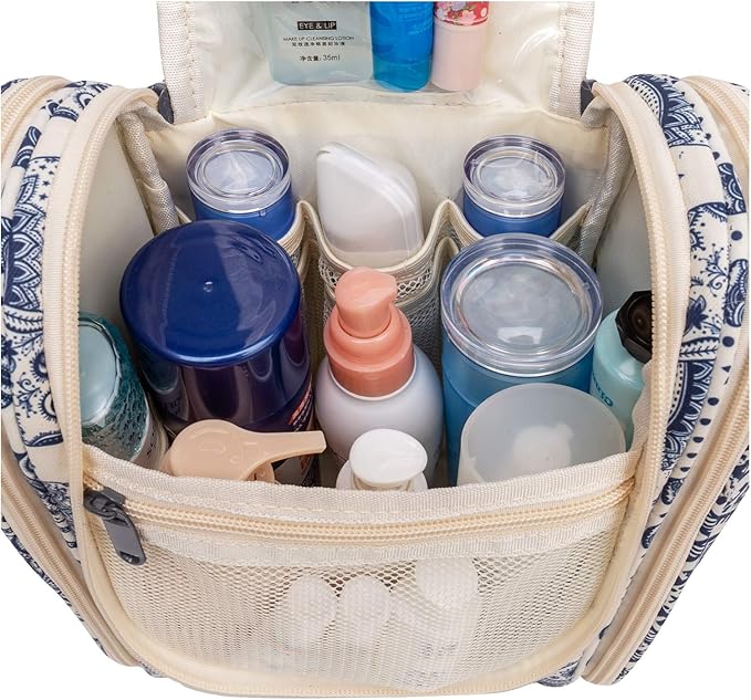 Narwey Small Hanging Toiletry Bag Women Travel Makeup Bag Organizer Toiletries Bag for Travel Size Essentials Accessories Cosmetics (Medium, Elephant)