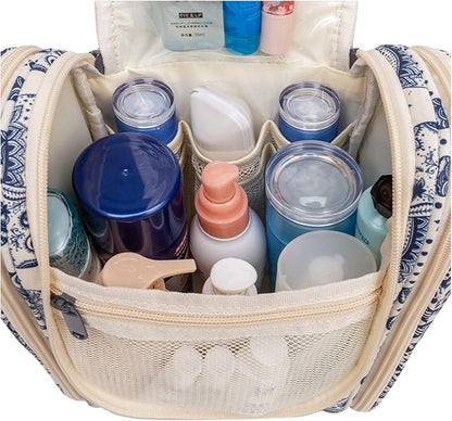 Narwey Small Hanging Toiletry Bag Women Travel Makeup Bag Organizer Toiletries Bag for Travel Size Essentials Accessories Cosmetics (Medium, Elephant)