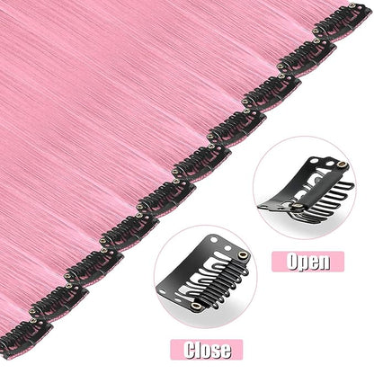 12 PCS Pink Hair Extensions Clip in, 20 Inch Colored Hair Extensions Party Highlights Long Straight Synthetic Hairpieces for Women Kids Girls Cosplay