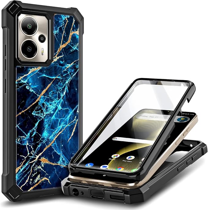 for Cricket Outlast 5G 2024 Case, AT&T Motivate Pro 5G with [Built-in Screen Protector], [9FT Military Grade Drop Tested] Full-Body Protective Shockproof Bumper Case (Marble Sapphire)