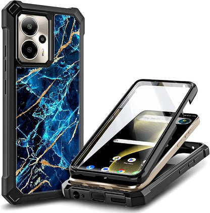for Cricket Outlast 5G 2024 Case, AT&T Motivate Pro 5G with [Built-in Screen Protector], [9FT Military Grade Drop Tested] Full-Body Protective Shockproof Bumper Case (Marble Sapphire)