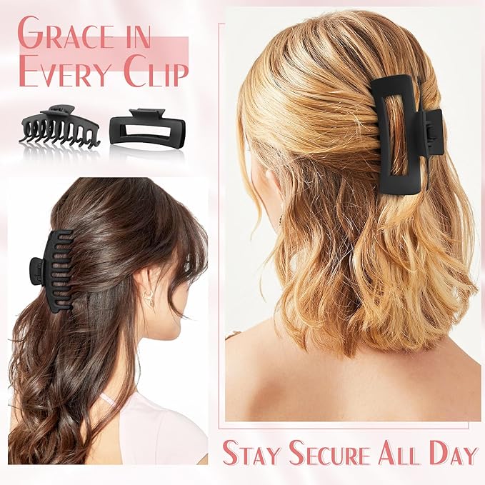 TOCESS 8 PCS Claw Clips in Black & Pink, Non-Slip Matte Finish 4.33 In Square Hair Claw for Thick Thin Curly Hair Women & girls, Jumbo Clamps with Big Open Design, Ideal for Travel, Yoga, or Daily Use