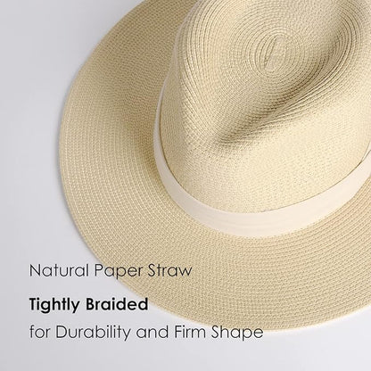 FURTALK Womens Mens Wide Brim Straw Panama Hat Fedora Summer Beach Sun Hat UPF Straw Hat for Women