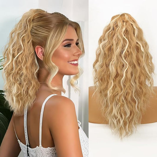 ORSUNCER Ponytail Extension Claw 18" Curly Pony Tail Clip in Claw Hair Extensions Fluffy Natural Looking Synthetic Hairpiece for Women