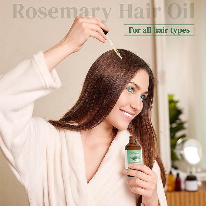 100% Natural Rosemary Hair & Scalp Oil – Strengthens, Nourishes & Moisturizes – Reduces Breakage & Frizz – Handcrafted with Castor, Jojoba & Vitamin E – All Hair Types (4oz)
