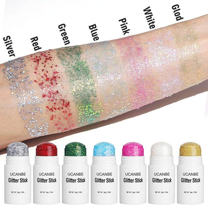 UCANBE Pink Body Glitter Stick for Singer Concerts Music Festivals, Face Glitter Makeup for Face Body Hair Eyes & Lips, Chunky Glitter Sparkling Mermaid Sequins for Women 1.2OZ