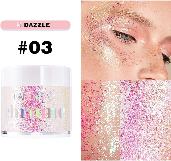Holographic Body Glitter Gel - Cosmetic-Grade, Color Changing Long-Lasting Glitter for Face, Body, and Hair, Safe and Easy to Use, Perfect for Festivals Parties (Dazzle)