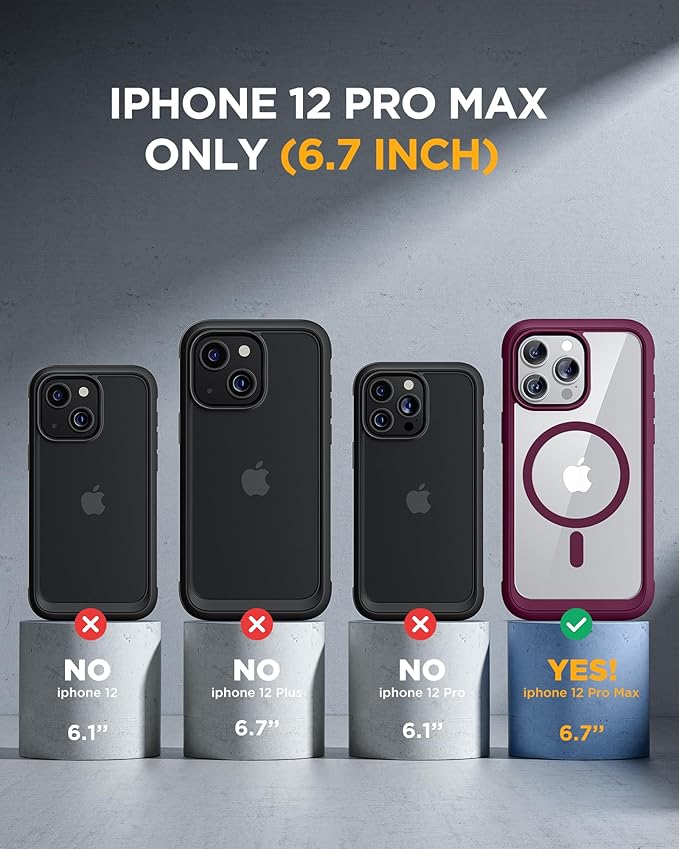 Miracase Magnetic for iPhone 12 Pro Max Case [Compatible with MagSafe] Full-Body Phone case with Built-in Glass Screen Protector& Camera Protector, Military Drop Proof 12 Pro Max Cover, Wine Red
