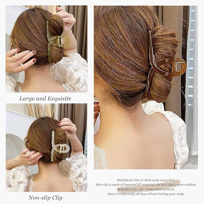 Jelly Claw Clips for Women Girls, 5 Inch Hair Styling Accessories for Long Thick Hair, Jumbo, Extra-large, Oversized (Jade green Crossover)