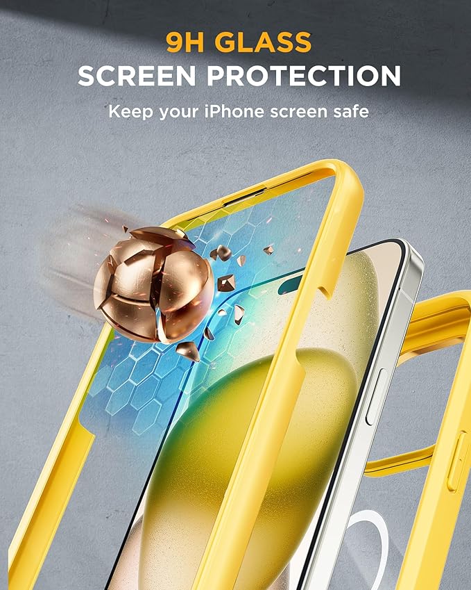 Miracase Magnetic for iPhone 15 Plus Case 6.7'' [Compatible with Magsafe] Full-Body Military Drop Proof 15 Plus Phone Case Cover with Built-in 9H Tempered Glass Screen Protector,Magnetic Yellow