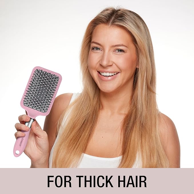Conair Velvet Touch Paddle Cushion hair brush - Detangling hairbrush - curly or straight styles - men or women - detangler - features soft touch handle - Blush Pink