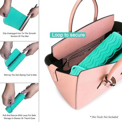 11" X 7.5" Large Size Heat Resistant Silicone Travel Mat, Anti-Heat Pad for Hair Straighteners, Hair Rollers, Curling Irons, Flat Irons and Other Hair Styling Tools - Mint Green (Turquoise)