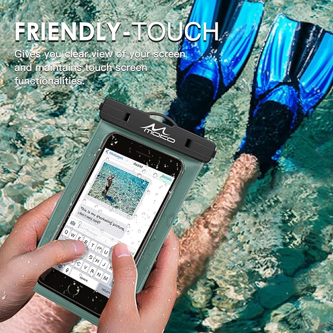 MoKo Waterproof Phone Pouch Holder, Underwater Cellphone Case Dry Bag with Lanyard Armband Compatible with iPhone 16 15 14 13 12 11 Pro Max X/Xr/Xs Max/SE 3, Samsung S24/S23/S21/S20/S10/S9, Army Green