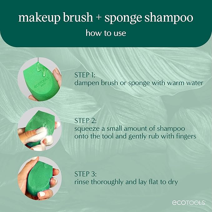 EcoTools Makeup Brush + Sponge Shampoo, Remove Makeup & Impurities From Tools, Sponges, & Puffs, Fragrance-Free Brush Cleanser, No Harsh Chemicals, Vegan, & Cruelty-Free, 8 fl. oz./236 ml. Bottle