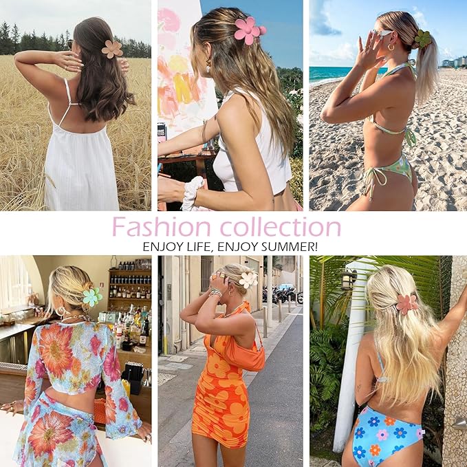 Flower Hair Clips 6 PCS Flower Claw Clips Daisy Clips for Women Matte Large Claw Clips Strong Hold Jaw Clamps Hair Accessories for Thick Hair 6 Colors