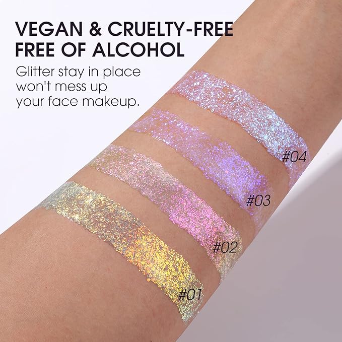 BestLand Holographic Body Glitter Gel - Cosmetic-Grade, Color Changing Halloween Glitter Makeup for Face, Body, and Hair, Safe and Easy to Use, Perfect for Festivals Parties (01 Golden Mirage)