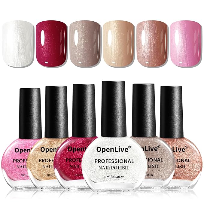 10ml Glitter Nail Polish Set 6 Colors Glitter Red Glitter Pink Glitter White Nail Polish Set for Nail Art