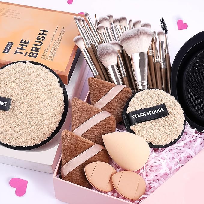 MAANGE Makeup Brushes, 29 Pcs Professional Premium Synthetic Makeup Brush Set, Foundation Eyeshadow Brush Travel Make up Brushes Set (Champagne)