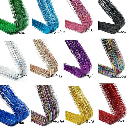 12Pcs Hair Tinsel Kit Clip in 19.6Inch Glitter Tinsel Hair Extensions Shiny Sparkly Fairy Hair Accessories for Women Girls Kids (Sapphire Blue)