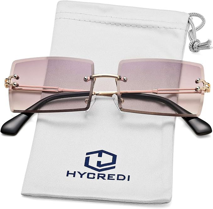 Rectangle Sunglasses for Men/Women Small Rimless Square Shade Eyewear