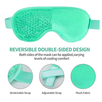 2PCS Gel Eye Mask - Reusable Hot/Cold Therapy Gel Bead Mask for Puffiness, Dark Circles, Headaches, & Stress Relief, Cooling/Heating Eye Compress (Green)