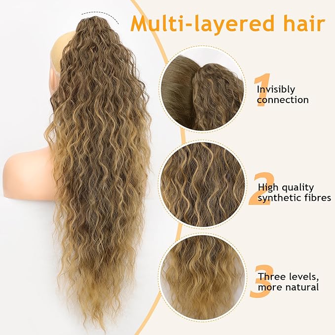ORSUNCER Ponytail Extension Claw Clip 26" Curly Pony Tail Clip in Hair Extensions Fluffy Natural Looking Synthetic Hairpieces for Women
