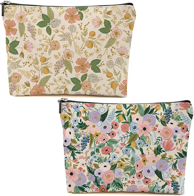 2pcs Aesthetic Floral Makeup Bags for Women, Cute Flower Aesthetic Cosmetic Bag, Coquette Travel Toiletry Bag, Portable Zipper Pouch Cosmetics Pouch Gifts for Women Girls
