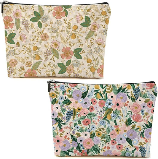 2pcs Aesthetic Floral Makeup Bags for Women, Cute Flower Aesthetic Cosmetic Bag, Coquette Travel Toiletry Bag, Portable Zipper Pouch Cosmetics Pouch Gifts for Women Girls