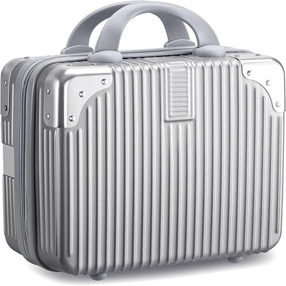 Noverlife 14 Inch Hard Shell Cosmetic Case, Small Hard Case Makeup Travel Case with Elastic Band ABS Carrying Suitcase, Mini Carrying Makeup Suitcase Small Travel Hand Luggage Organizer - Silver