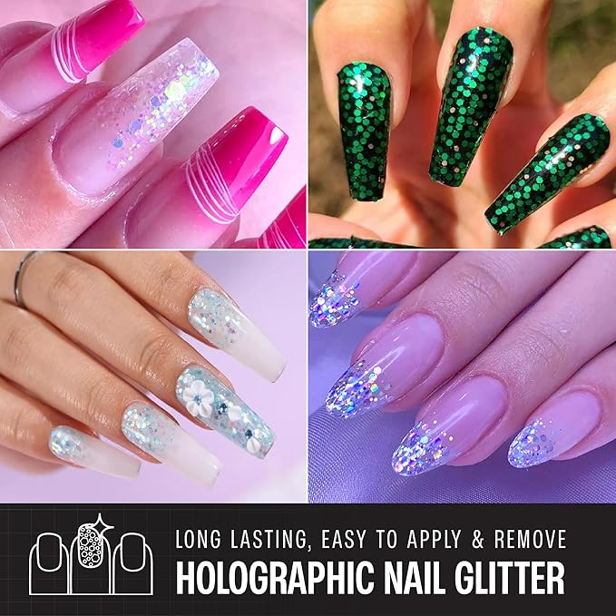 32 Pack Chunky Mix Holographic Glitter - Face Glitter, Nail Glitter, Chunky Fine Glitter, Craft Glitter for Crafts, Makeup & Body, Festival Chunky Glitter, Cosmetic Grade
